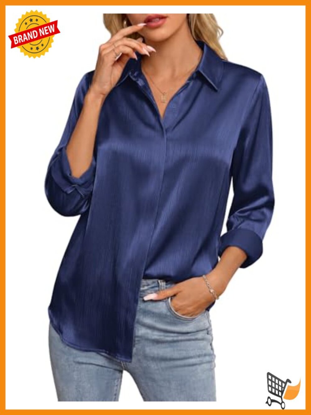 Womens Silky Satin Button Down Blouse Slim Fit Long Sleeve Work Top